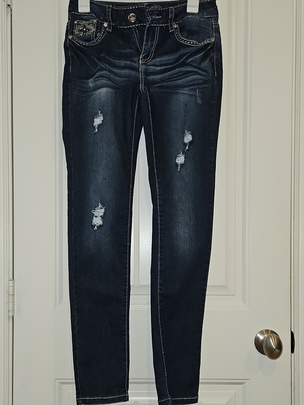 Dark Wash Women's Distressed Skinny Jeans - Papaya Brand